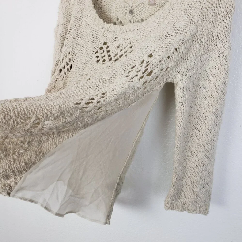 Anthropologie Knitted & Knotted Crochet Boho Open Knit Pullover Top size S